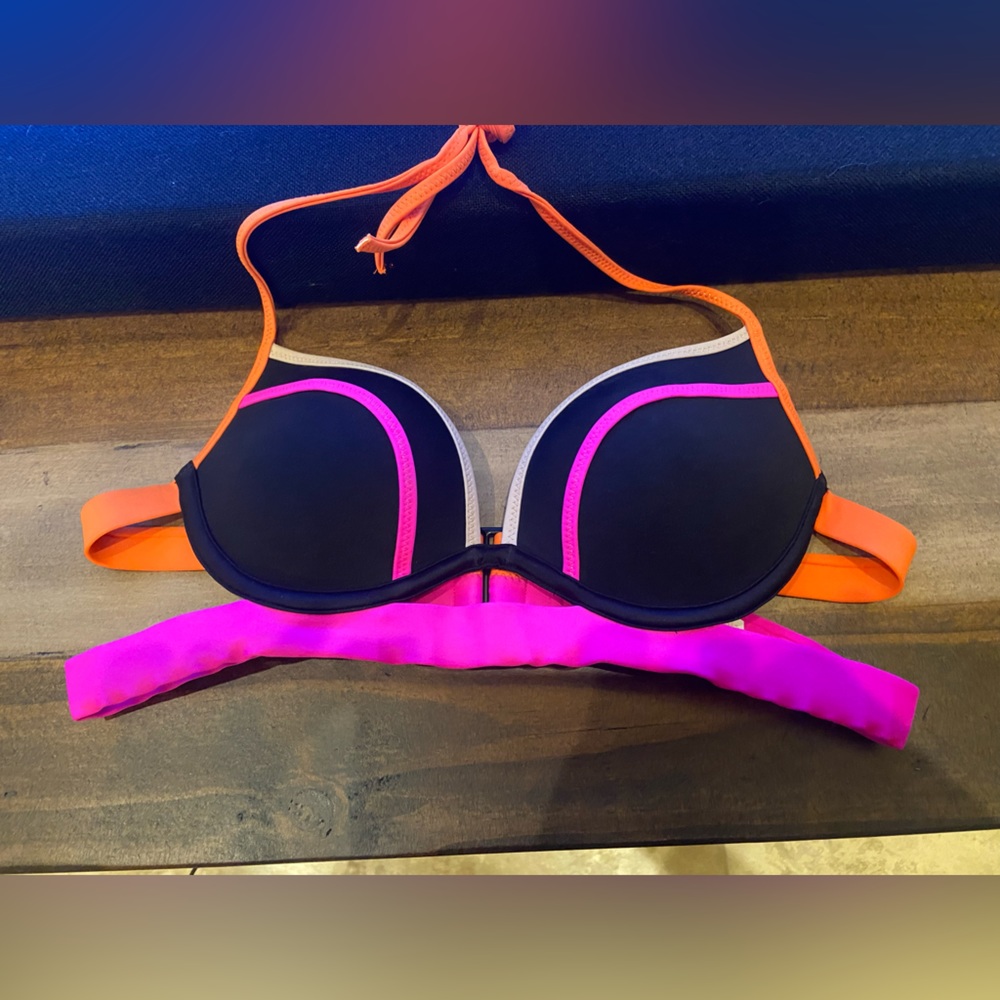 Victoria's Secret Black Bikini Top Neon Trim